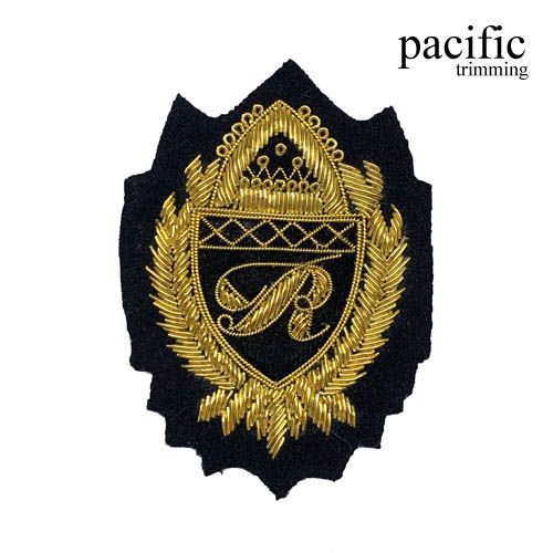 3.5 Inch Zari Embroidery Royalty Emblem Badge Black/Gold