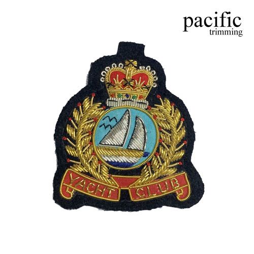 3 Inch Zari Embroidery Yacht Club Emblem Badge Black/Gold/Silver