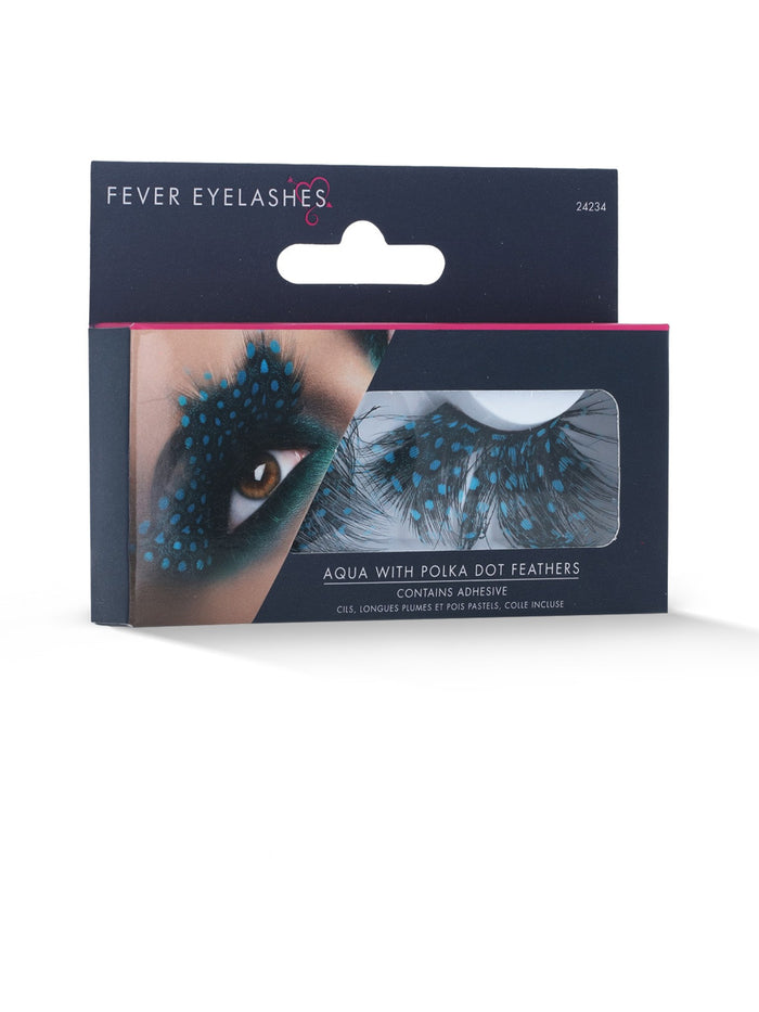 Eyelashes, Large Feather with Aqua Dots