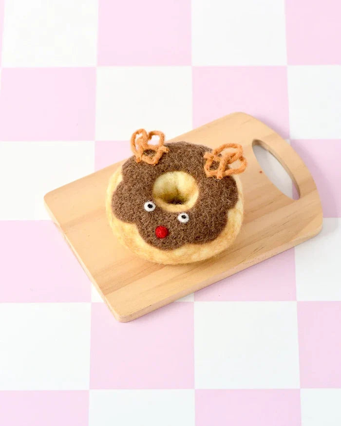 Felt Christmas Donut - Reindeer Doughnut with Salted Pretzels