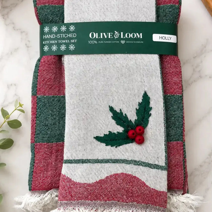 Holly Hand-Stitched Tea Towel Set | Olive & Loom