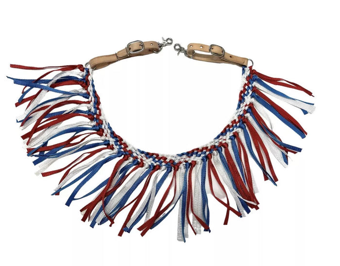 horse tripping collar mule tape red white and blue with leather tugs