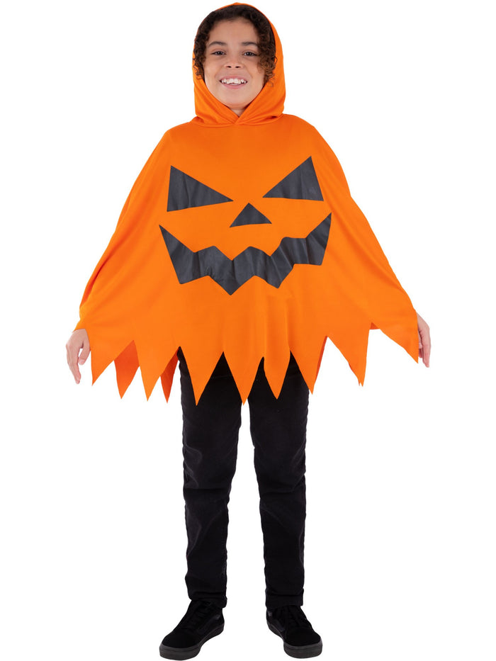 Kids Unisex Orange Pumpkin Poncho