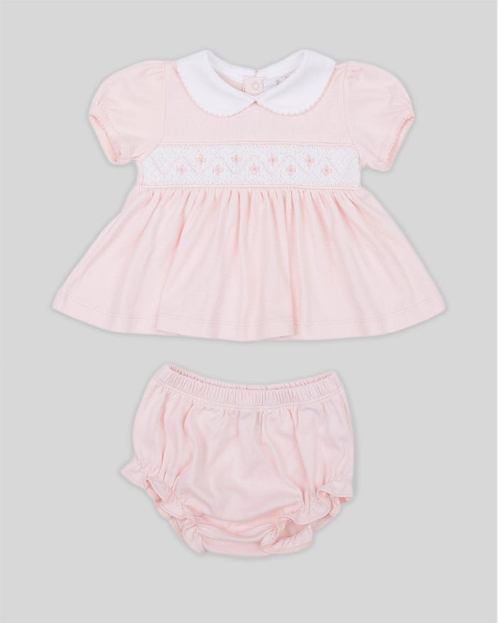 Mini Dress Set Alma Baby Girl Pima Cotton Hand Smocked - Pink