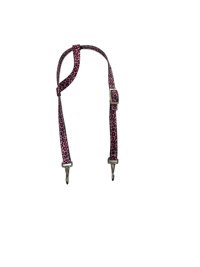 One Ear Headstall pink cheetah print with quick change clips horse size
