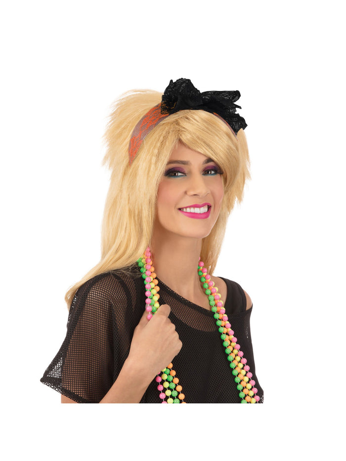 Orange 80's Neon Lace Headband Costume Accessory