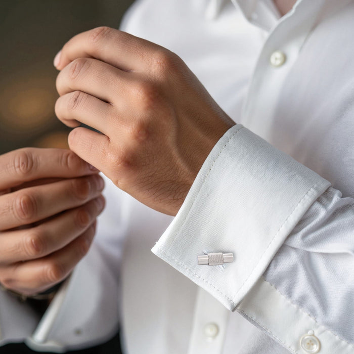Polished Stainless Steel T-Bar Cufflinks with Textured Band