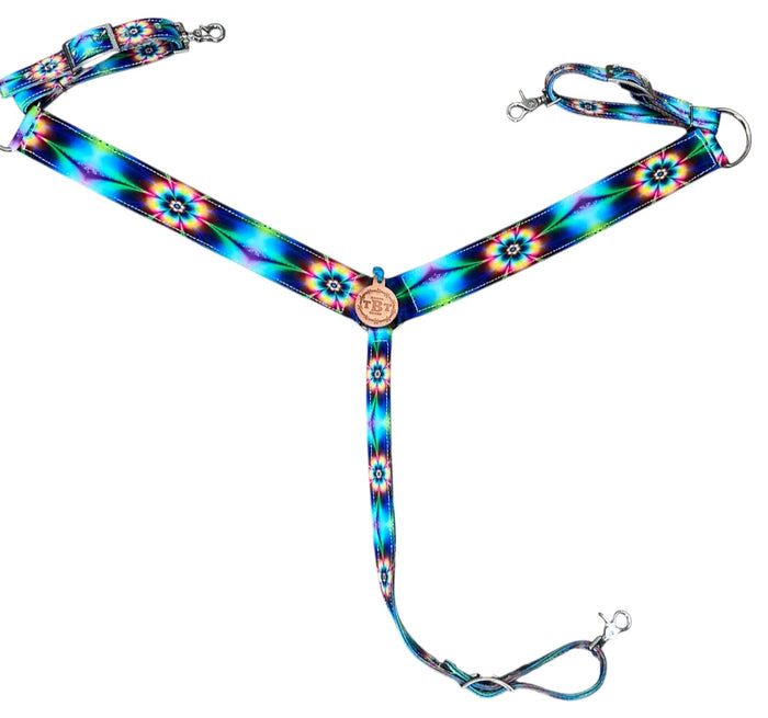 Tie dye flower breast collar nylon horse tack