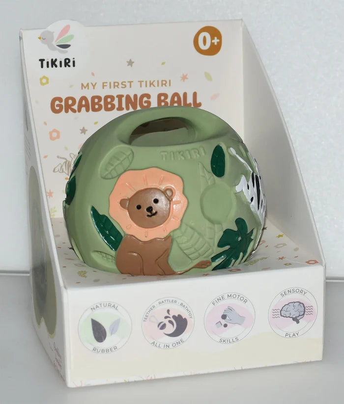 Tikiri My First Grabbing Ball Natural Rubber Toy - Safari Green