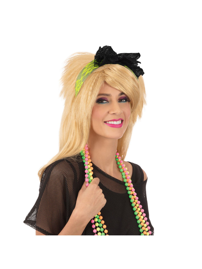Yellow 80's Neon Lace Headband Costume Accessory