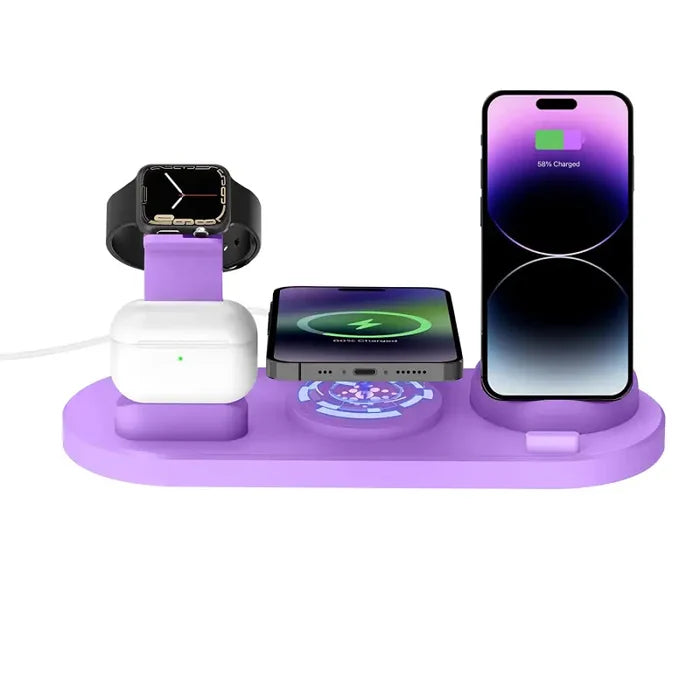 the charging station with a charging cable and a phone