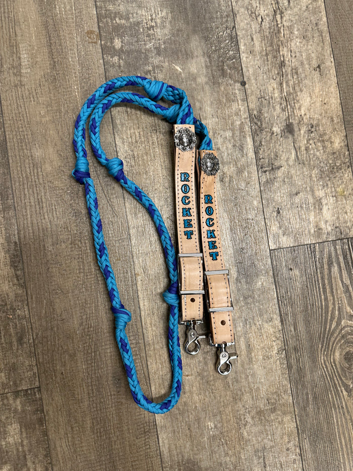 Personalized Barrel Reins leather and paracord , Round with grip knots...You choose color and length