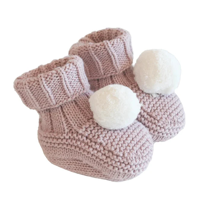 Alimrose Cotton Pom Pom Baby Booties - Pink Petal
