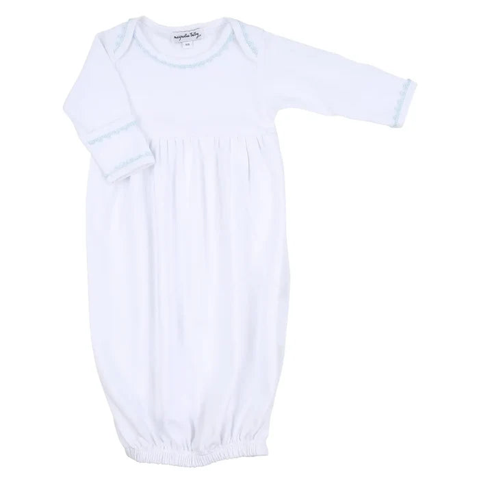 Baby Joy Gown with Blue Crochet Trim