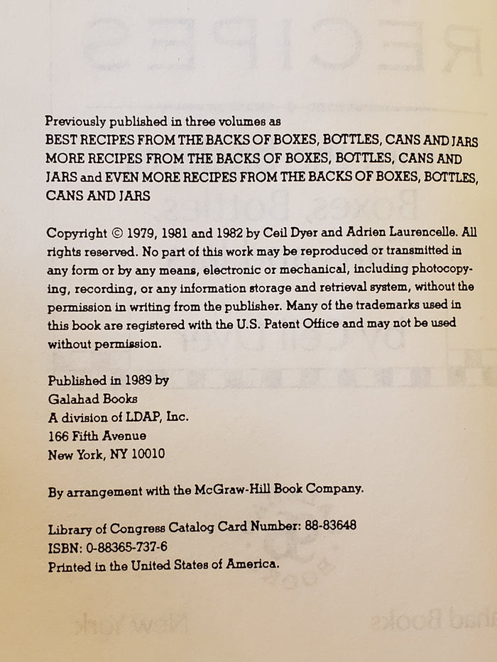 Best Recipes from the backs of Boxes, Bottles, Cans and jars, Cecil Dyer