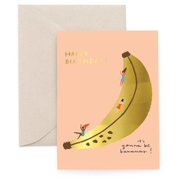 Birthday Banana Slide - Gold Foil Greeting Card