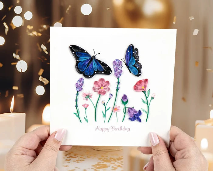 Birthday Flowers Butterfly Card