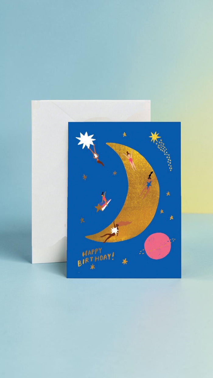 Birthday Moonlanding  - Gold Foil Greeting Card