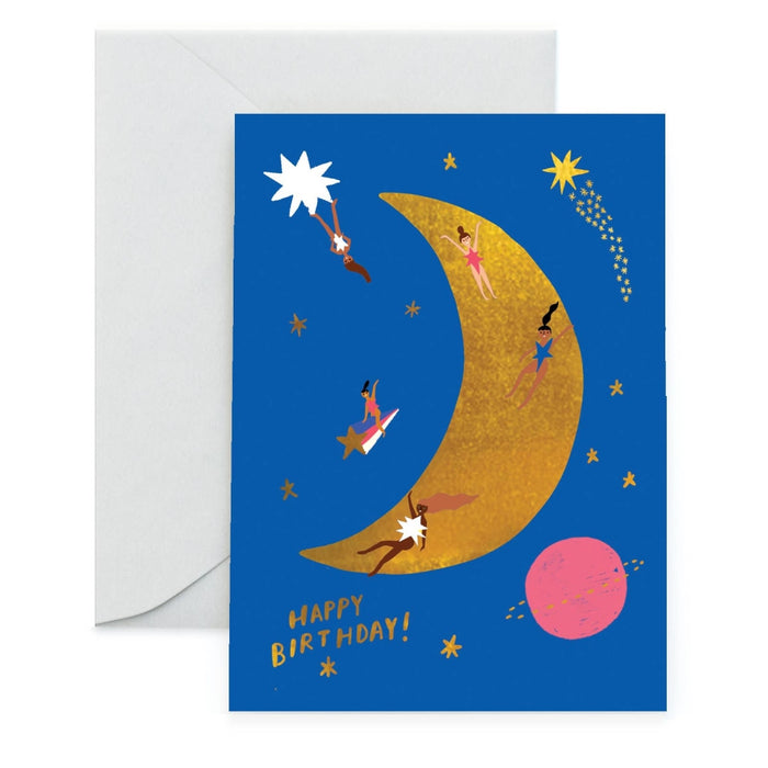Birthday Moonlanding - Gold Foil Greeting Card