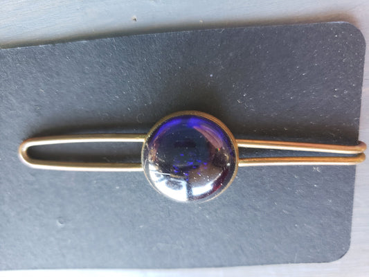 Brass and blue stone tie clip