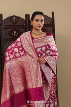 Burgundy Banarasi Silk Saree With Self Border