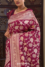 Burgundy Banarasi Silk Saree With Self Border