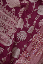 Burgundy Banarasi Silk Saree With Self Border
