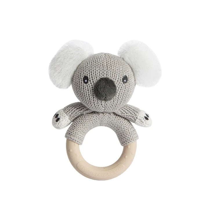 Cotton Knit Ring Rattle & Silicone Teether - Koala