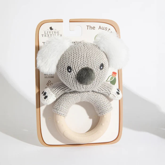 Cotton Knit Ring Rattle & Silicone Teether - Koala