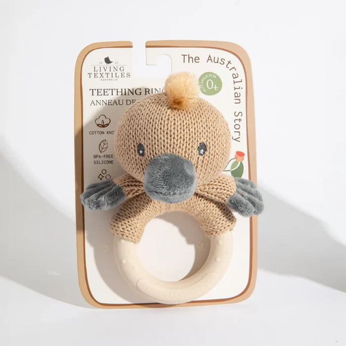 Cotton Knit Ring Rattle & Silicone Teether -  Platypus