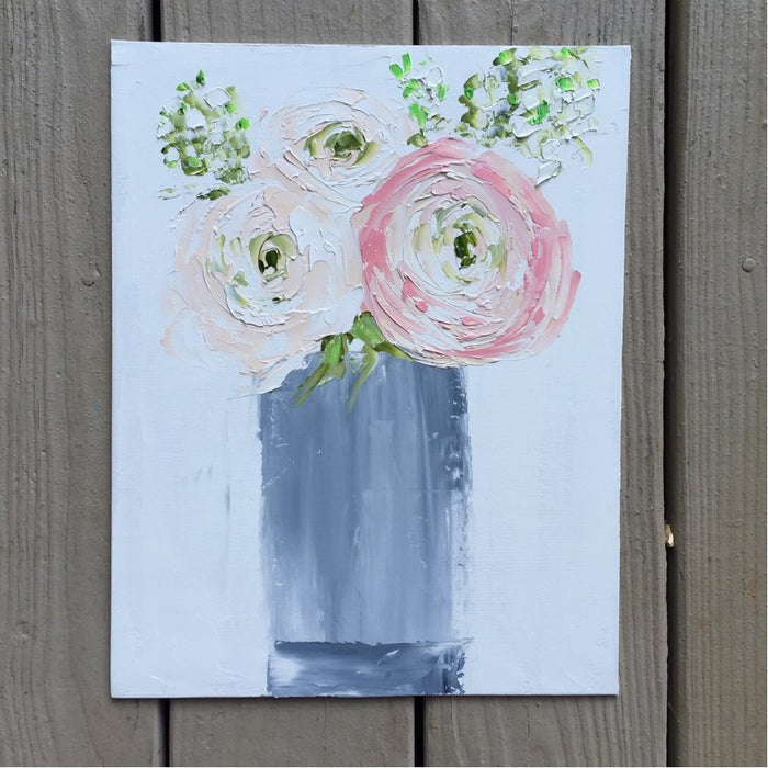Cream Peonies in Gray Vase painting Emma Bell - Christenberry Collection