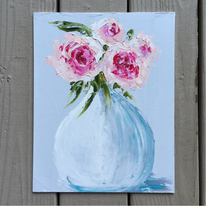 Four Peonies in White Vase painting Emma Bell - Christenberry Collection