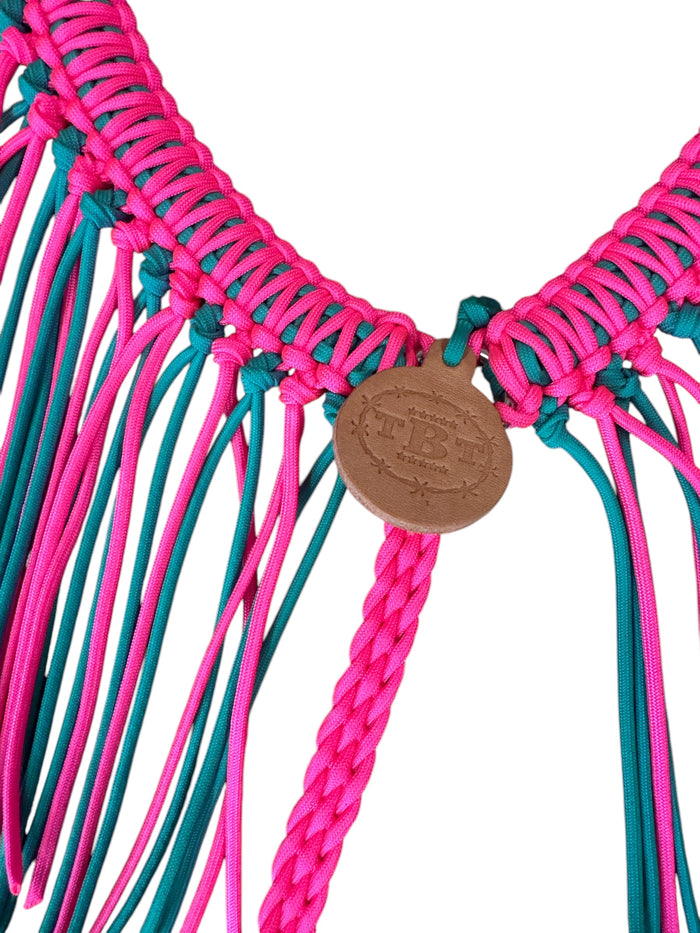 fringe breast collar hot pink and green turquoise