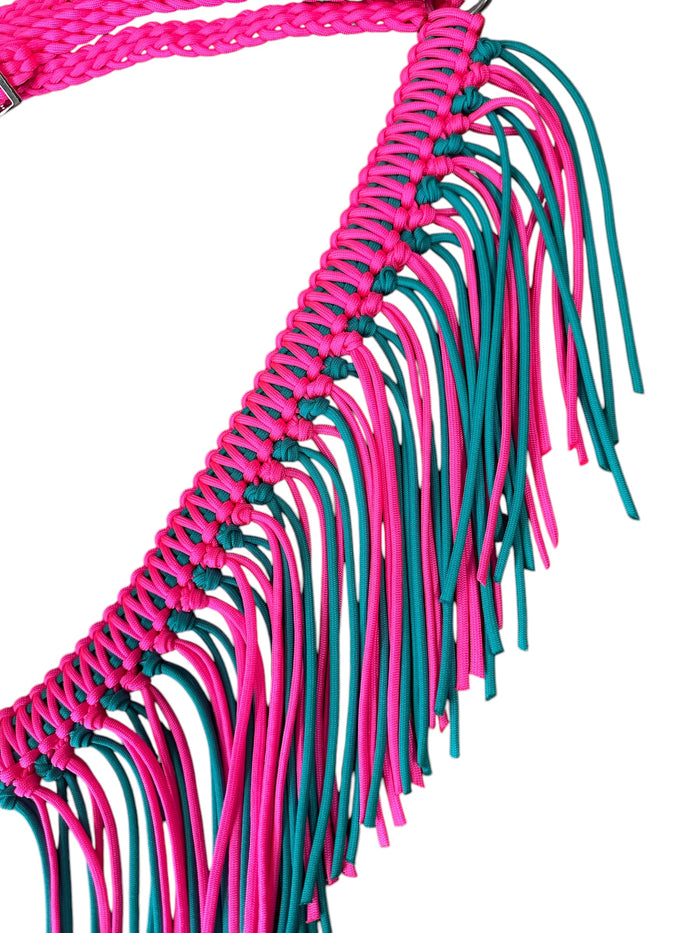 fringe breast collar hot pink and green turquoise