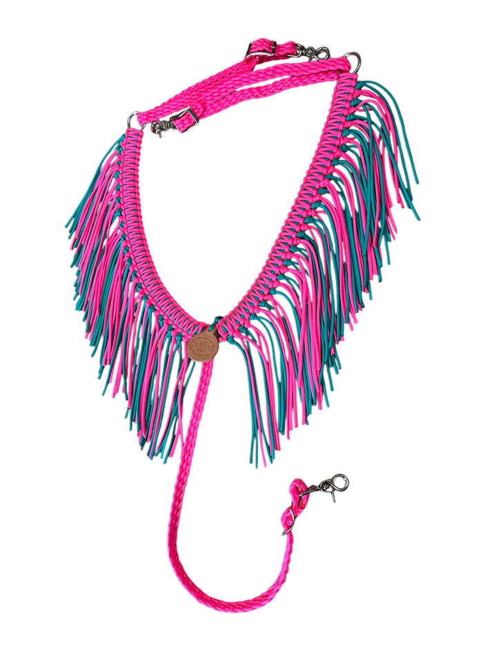 fringe breast collar hot pink and green turquoise