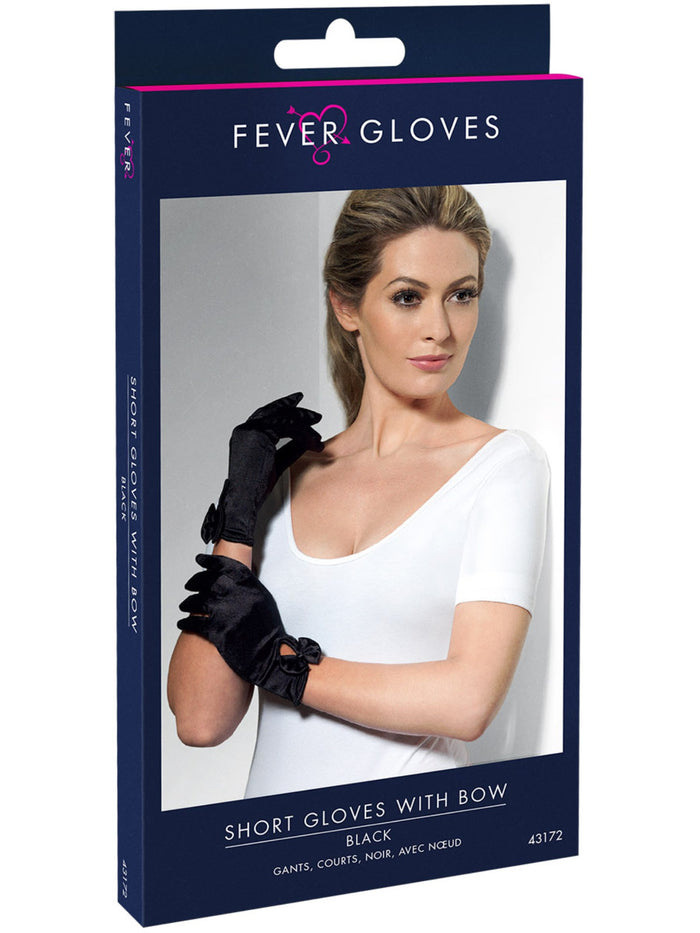 Gloves, Short, Black, with Bow