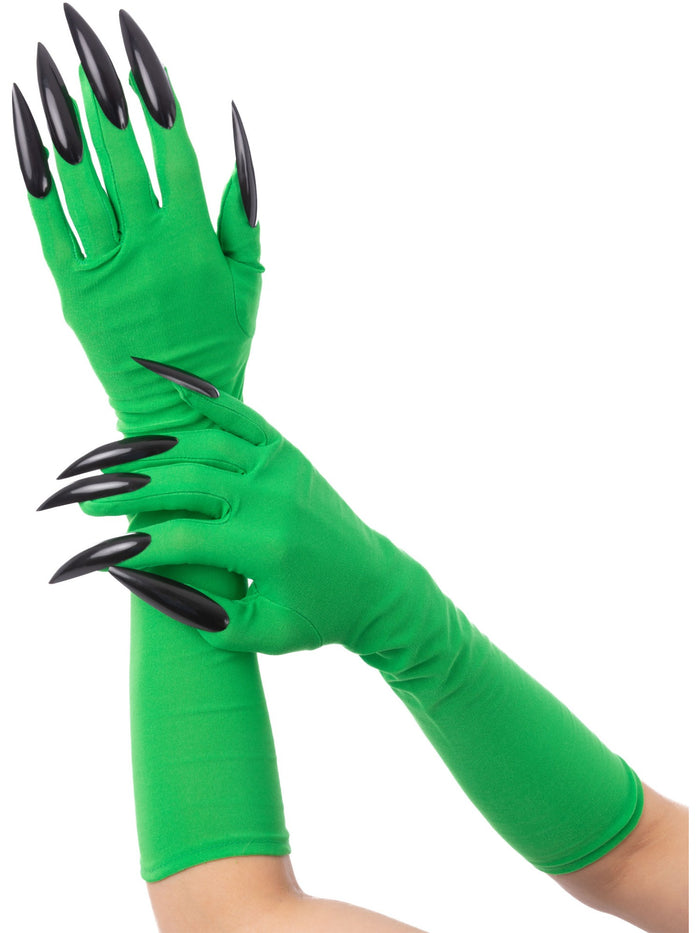 Green Wicked Witch Gloves, with Black Nails
