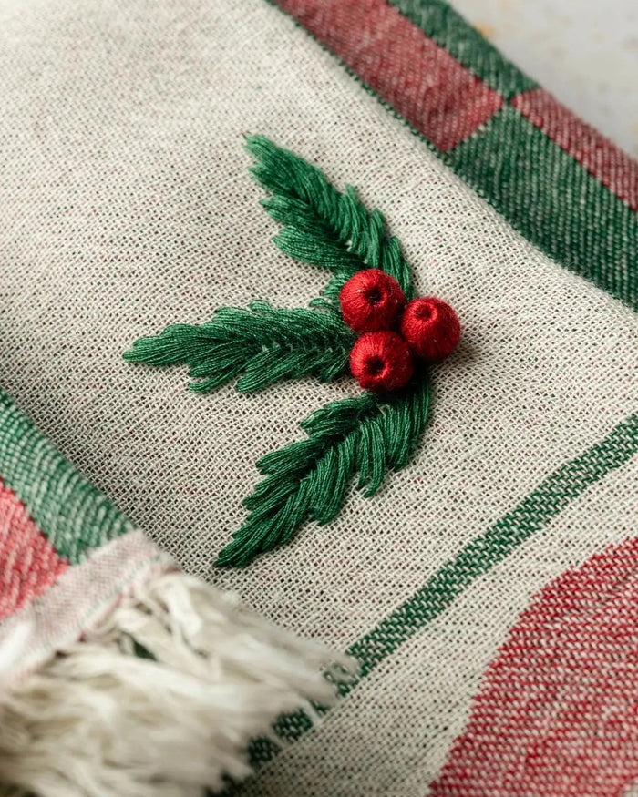 Holly Hand-Stitched Tea Towel Set | Olive & Loom