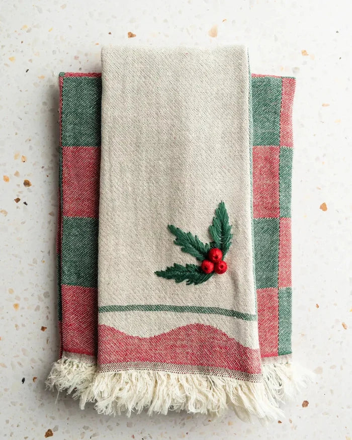 Holly Hand-Stitched Tea Towel Set | Olive & Loom