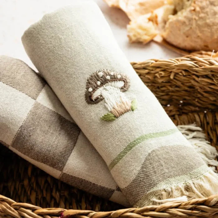 Mushroom Hand-Stitched Tea Towel Set | Olive & Loom