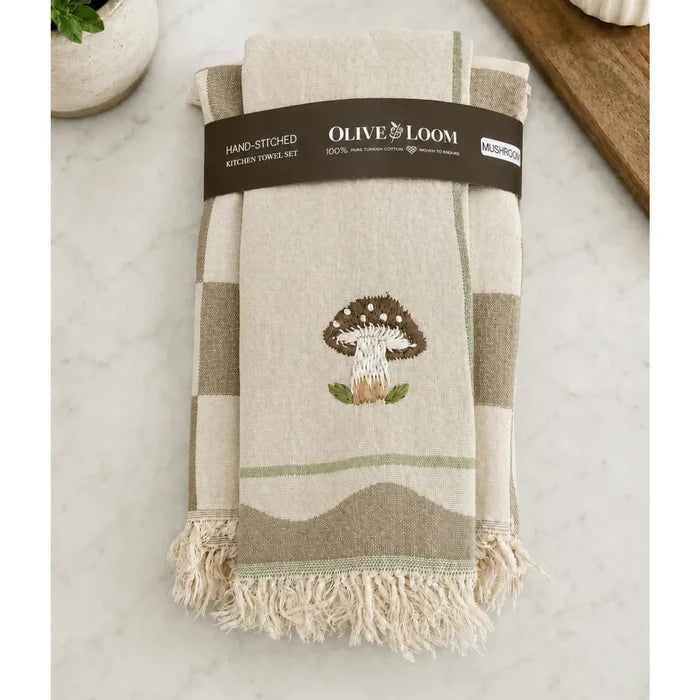 Mushroom Hand-Stitched Tea Towel Set | Olive & Loom