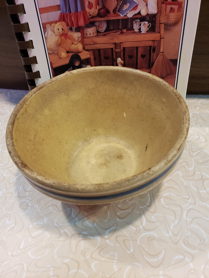 Oven Ware 5 inch bowl tan blue white stripe