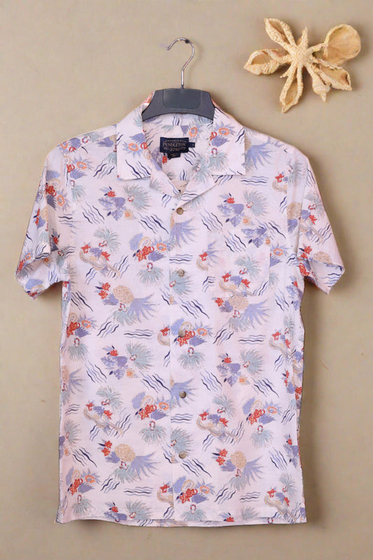 Pendleton Men's White Tropical Print Short Sleeve Button-Down Western Shirt