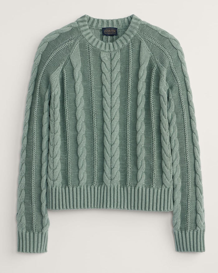 PENDLETON WOMEN'S COTTON CABLE SWEATER- SAGE