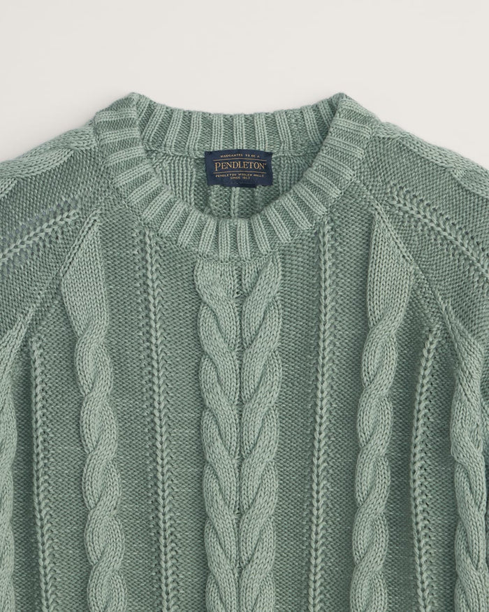 PENDLETON WOMEN'S COTTON CABLE SWEATER- SAGE