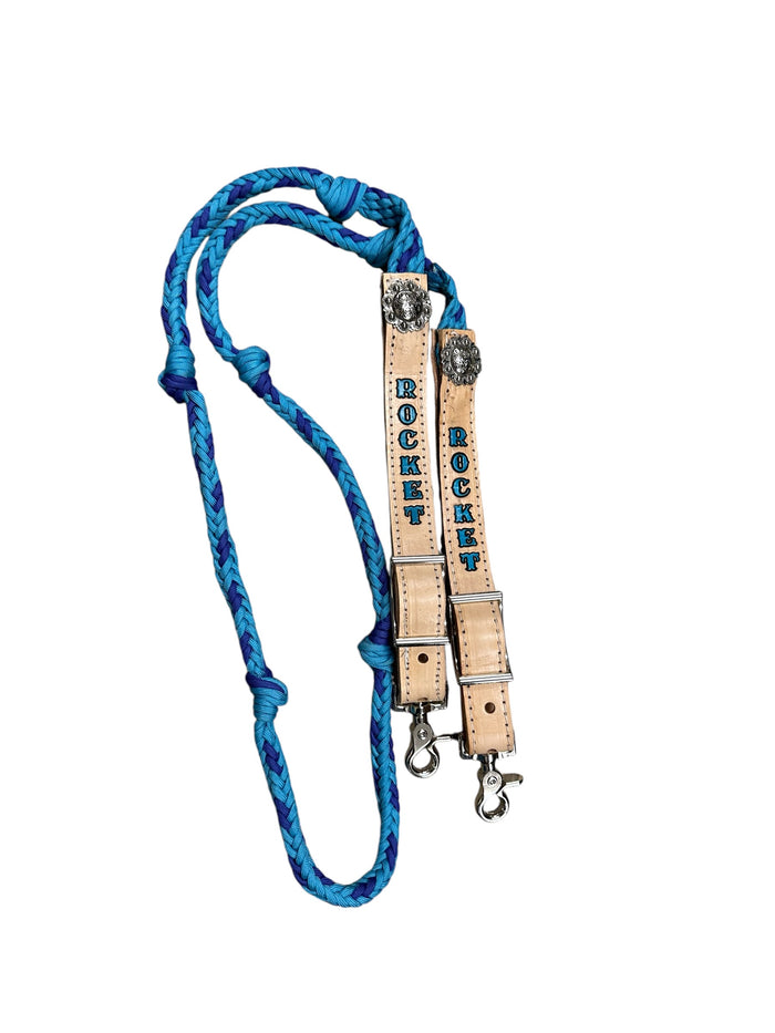 Personalized Barrel Reins leather and paracord , Round with grip knots...You choose color and length