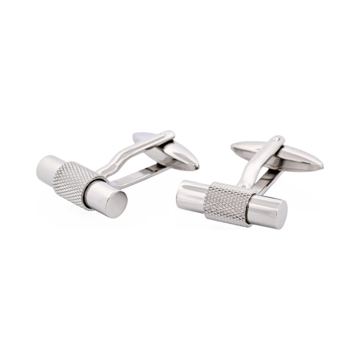 Polished Stainless Steel T-Bar Cufflinks with Textured Band