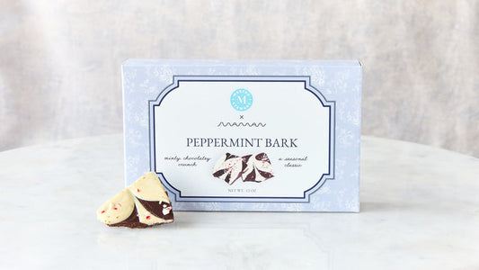 Box of peppermint bark from the Martha Stewart x maman collection.