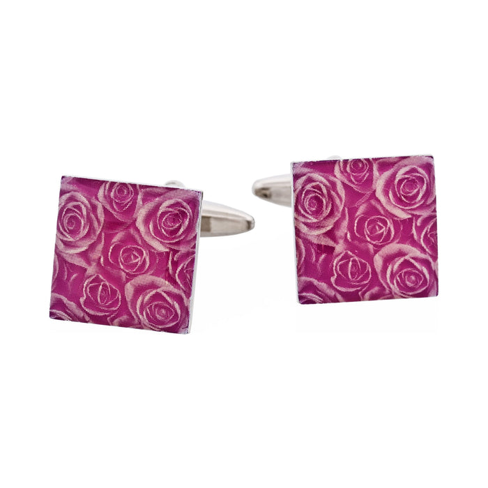 Purple Floral Print Enamel Cufflinks