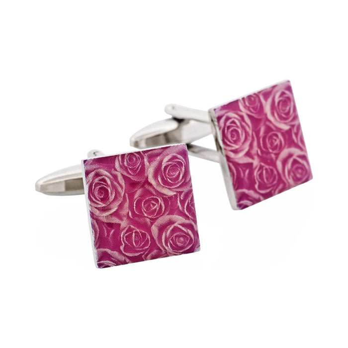 Purple Floral Print Enamel Cufflinks